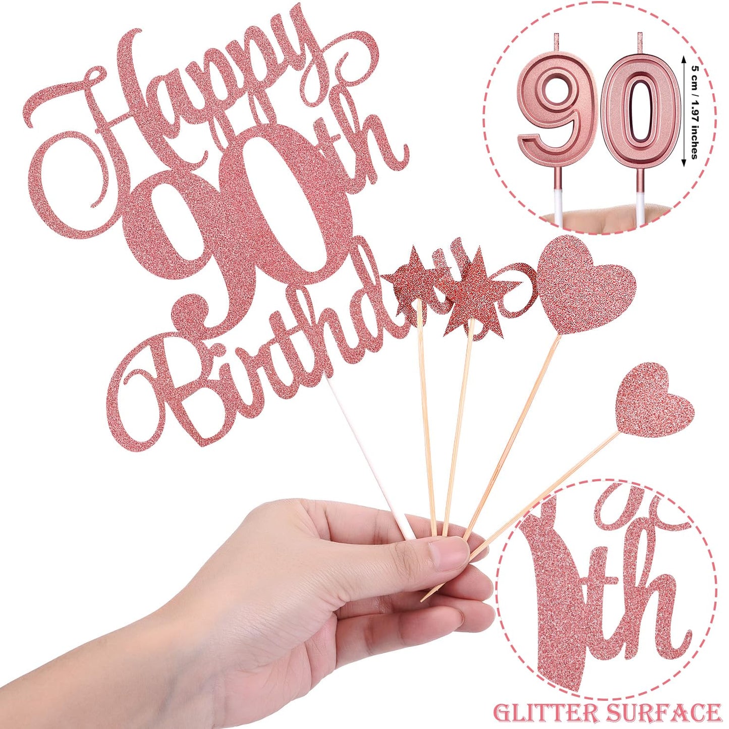 90Th Birthday Cake Decorations Set Include 90Th Birthday Candles Numeral 90 Cake Candles And Happy 90Th Birthday Cake Toppers Wi