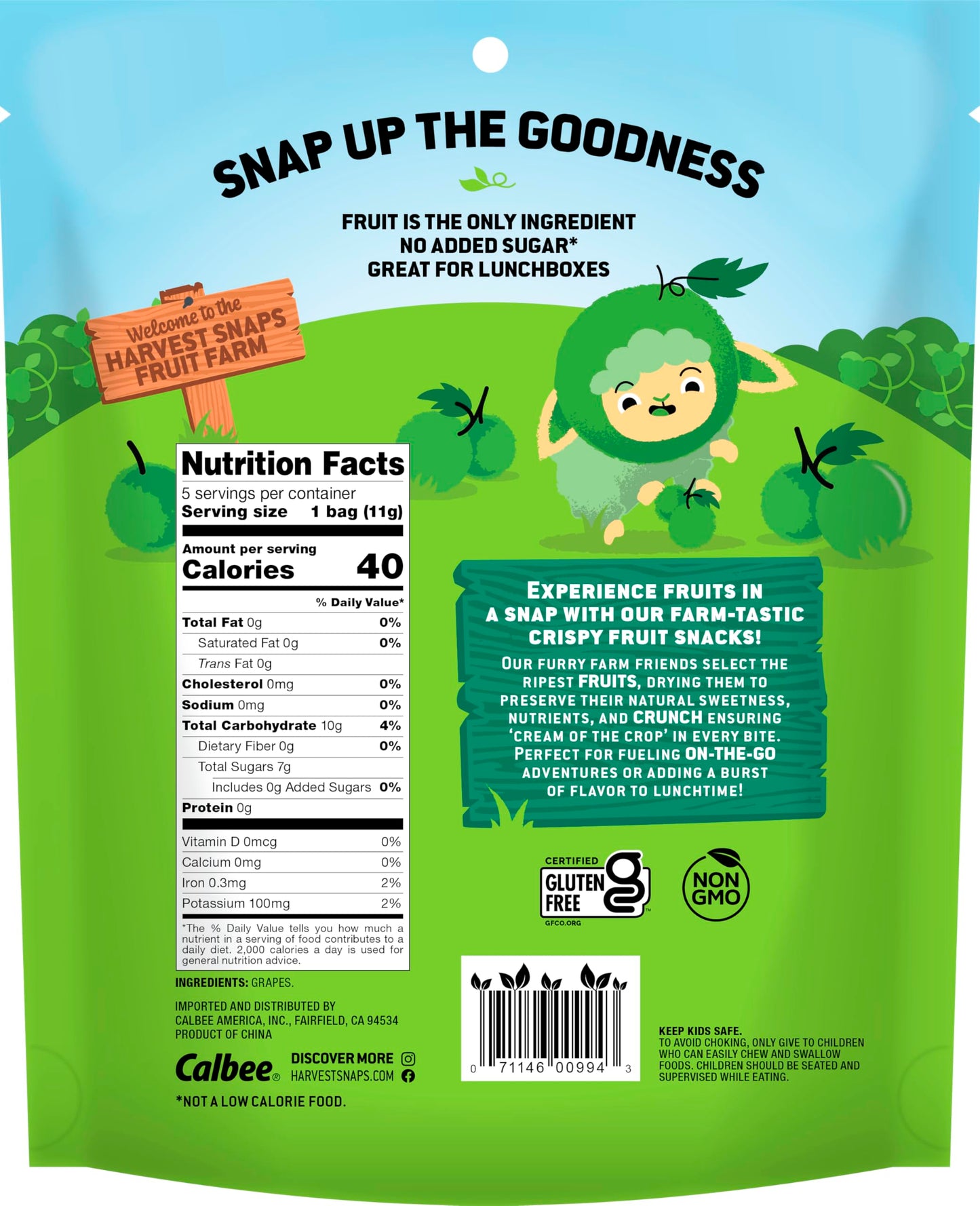 Harvest Snaps Kids Crispy Fruit Snack Bags (6 Pouches Of 5 Snack Bags) (Crispy Grapes)