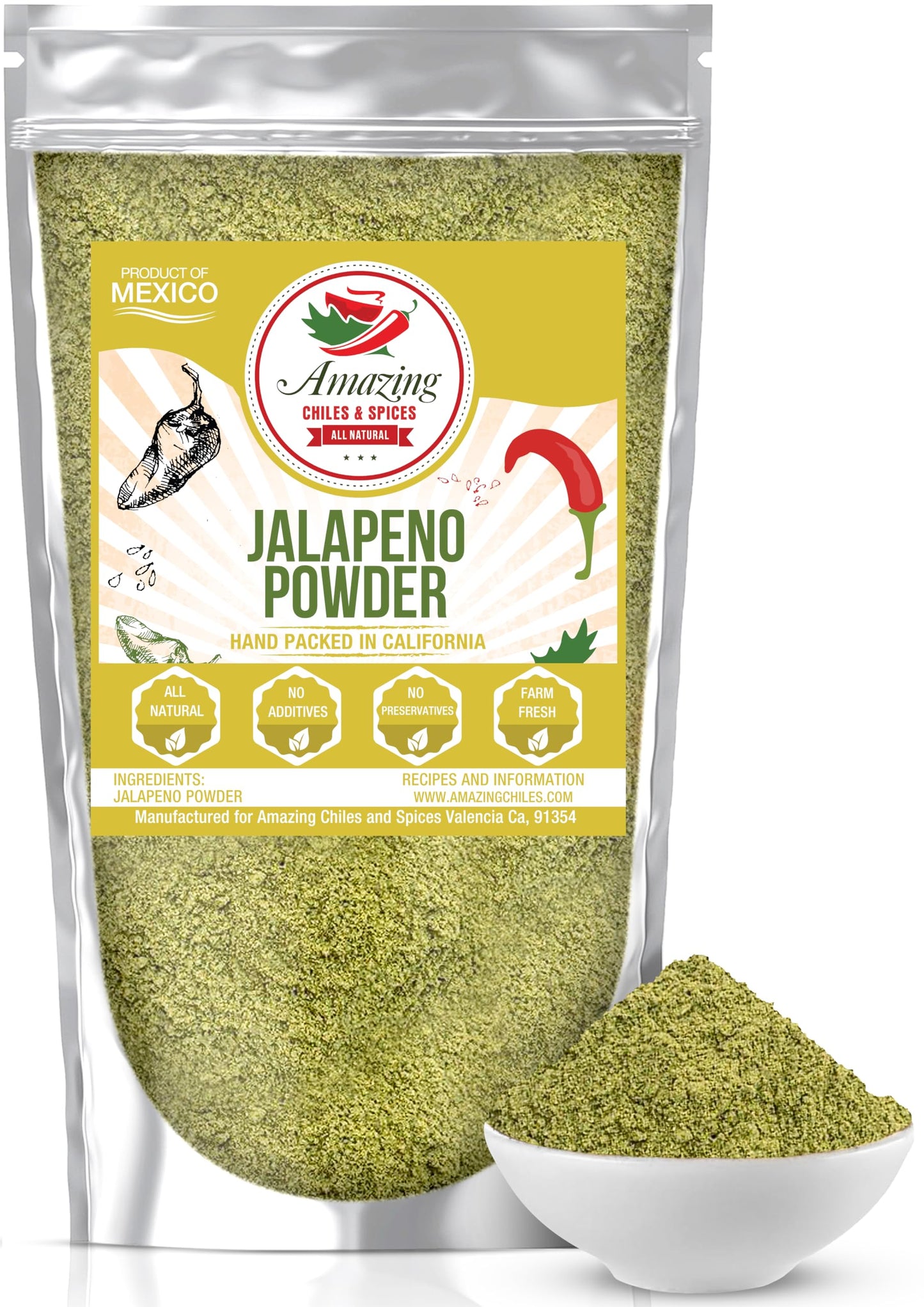 Jalapeno Powder Seasoning 4Oz - Natural And Premium. Great For Chili, Salsa, Spice Blends, Stews, Tacos, Corn Bread. Medium To H