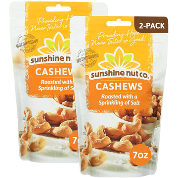 Sunshine Nut Company Whole Roasted Lightly Salted Cashews, Sprinkling of Salt Flavor, 2 Pack, 7 oz. Each, Gluten Free, Peanut Fr