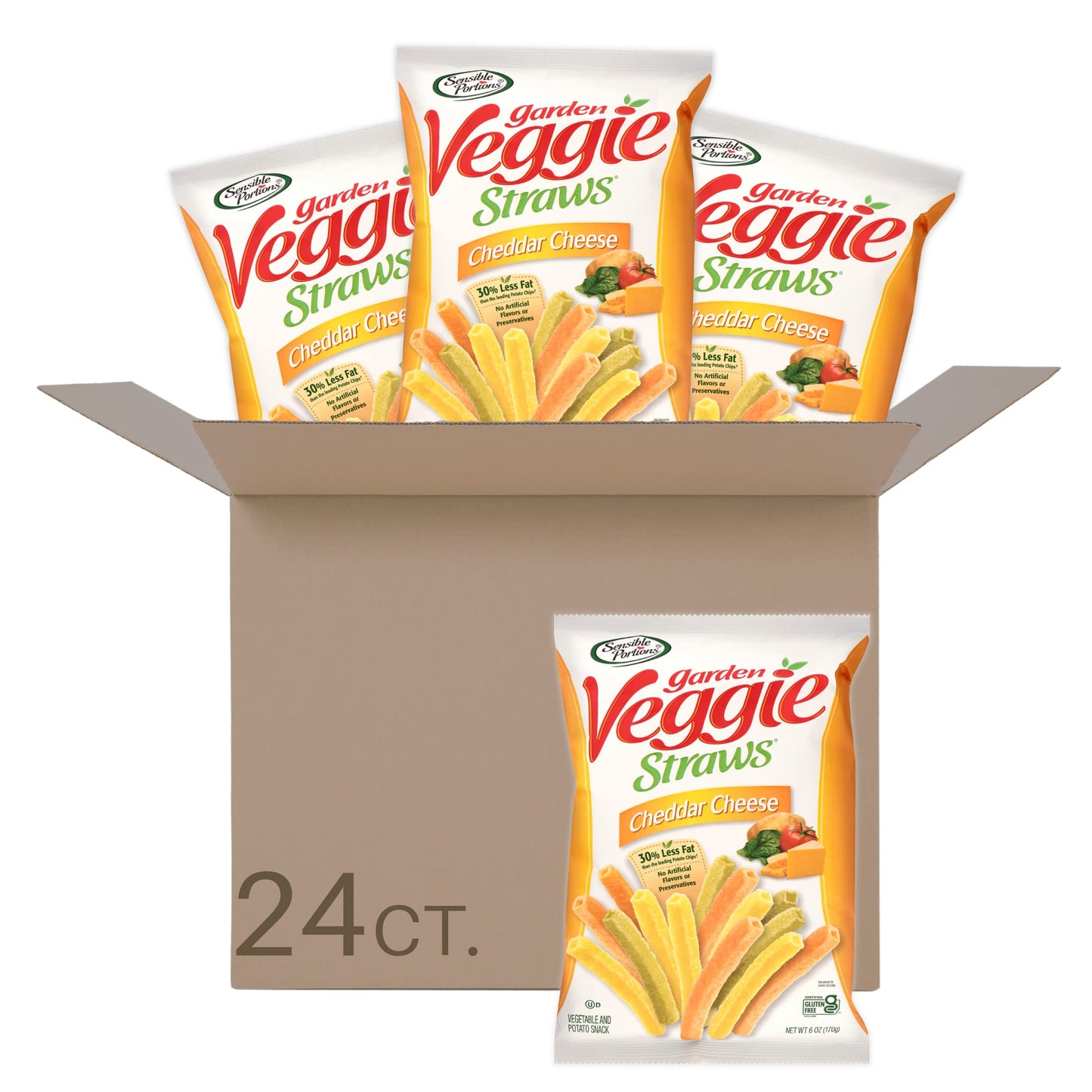 Sensible Portions Garden Veggie Snacks - Veggie Straws, Snack Size, Cheddar Cheese, 1 Oz (Pack of 24)