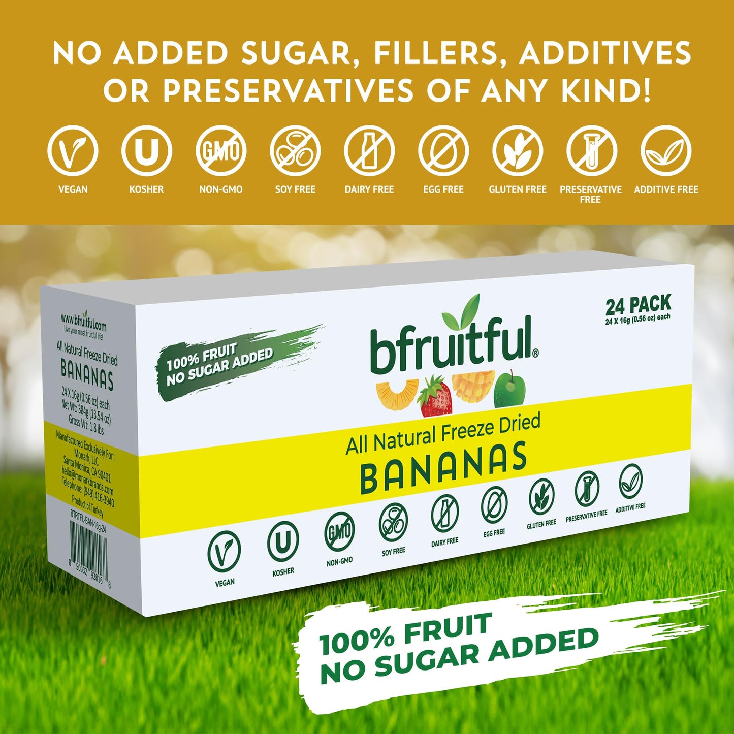 Bfruitful Freeze-Dried Banana, Freeze Dried Fresh Fruit Bites, Gluten Free, Vegan, Dairy Free, Kosher, No Sugar Added, Non Gmo,
