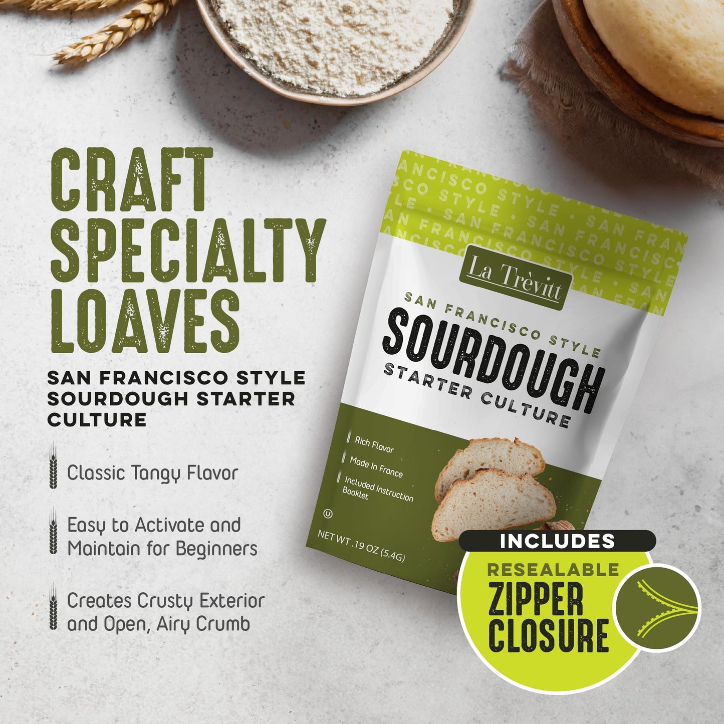 Sourdough Starter Culture San Francisco Style - Homemade Artisan Bread - Fast Activating Sourdough Starter Culture - Dehydrated