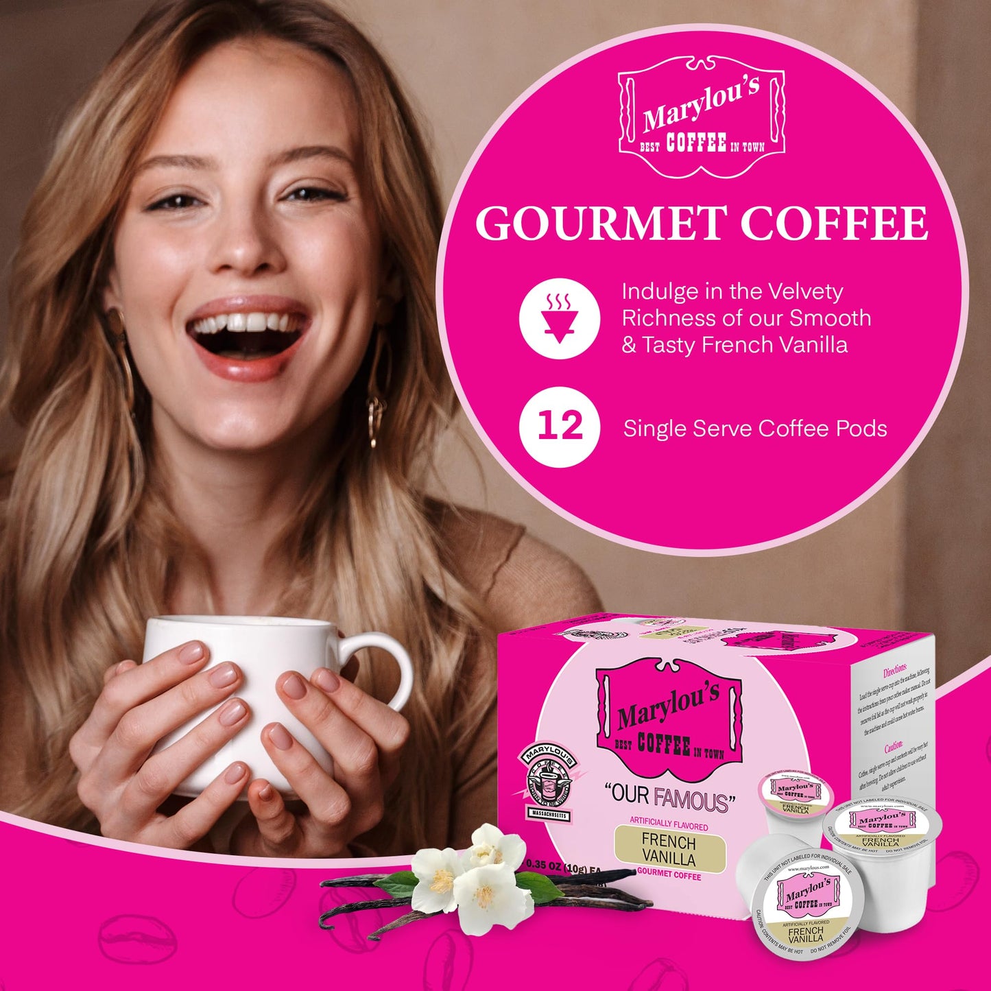 Marylous Coffee French Vanilla Pods – Gourmet Coffee – Compatible with Keurig – 12 Count