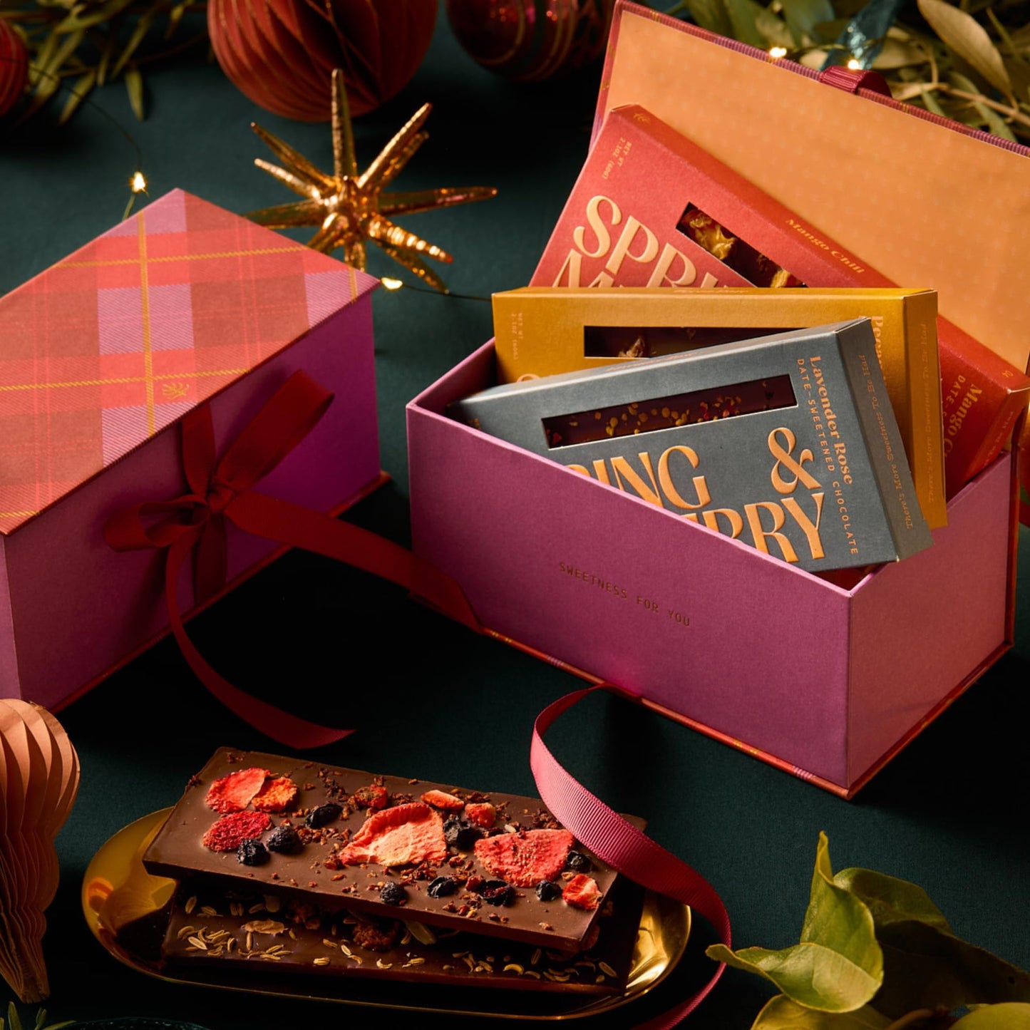 Spring & Mulberry Healthy Dark Chocolate Bars Sugar Free - Date Sweetened Chocolate Gift Box - Healthy Bars, Gluten Free & Vegan