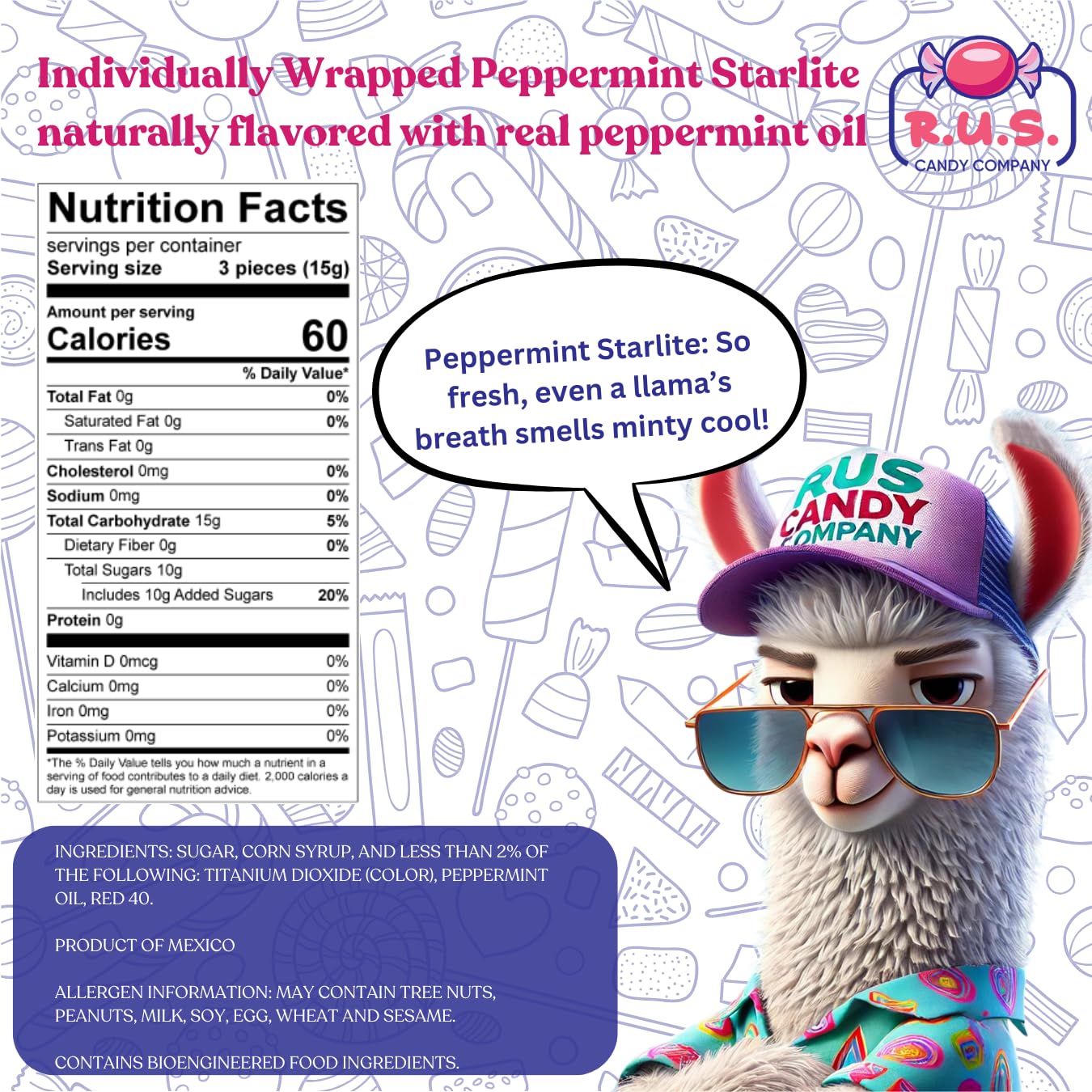 R.U.S. Candy Company Peppermint Starlite Candy - 1 Pound Bag - Refreshing Mint Hard Candy Perfect For Parties And Holiday Celebr