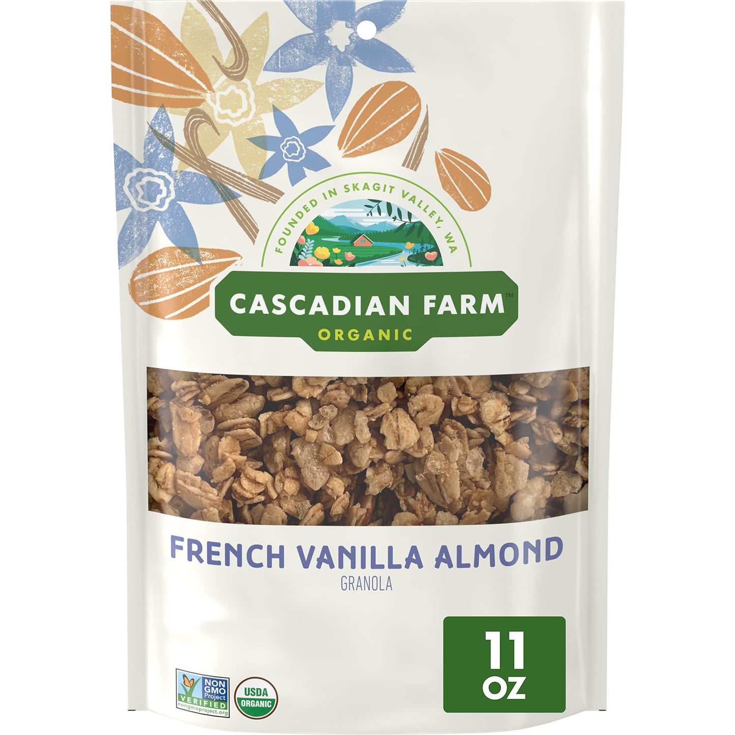Cascadian Farm Organic Granola, French Vanilla Almond Cereal, Resealable Pouch, 11 Oz.