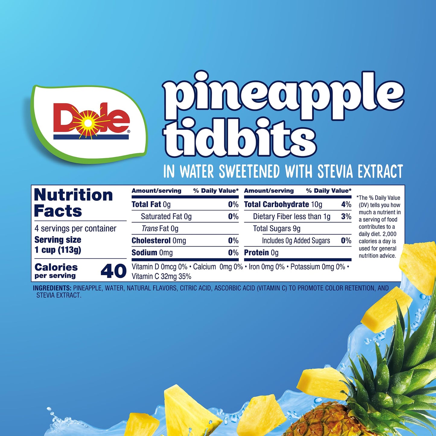 Dole Pineapple Tidbits with No Sugar Added - Dole Fruit Bowls Snacks - 4 oz Fruit Bowls - 4 Pack