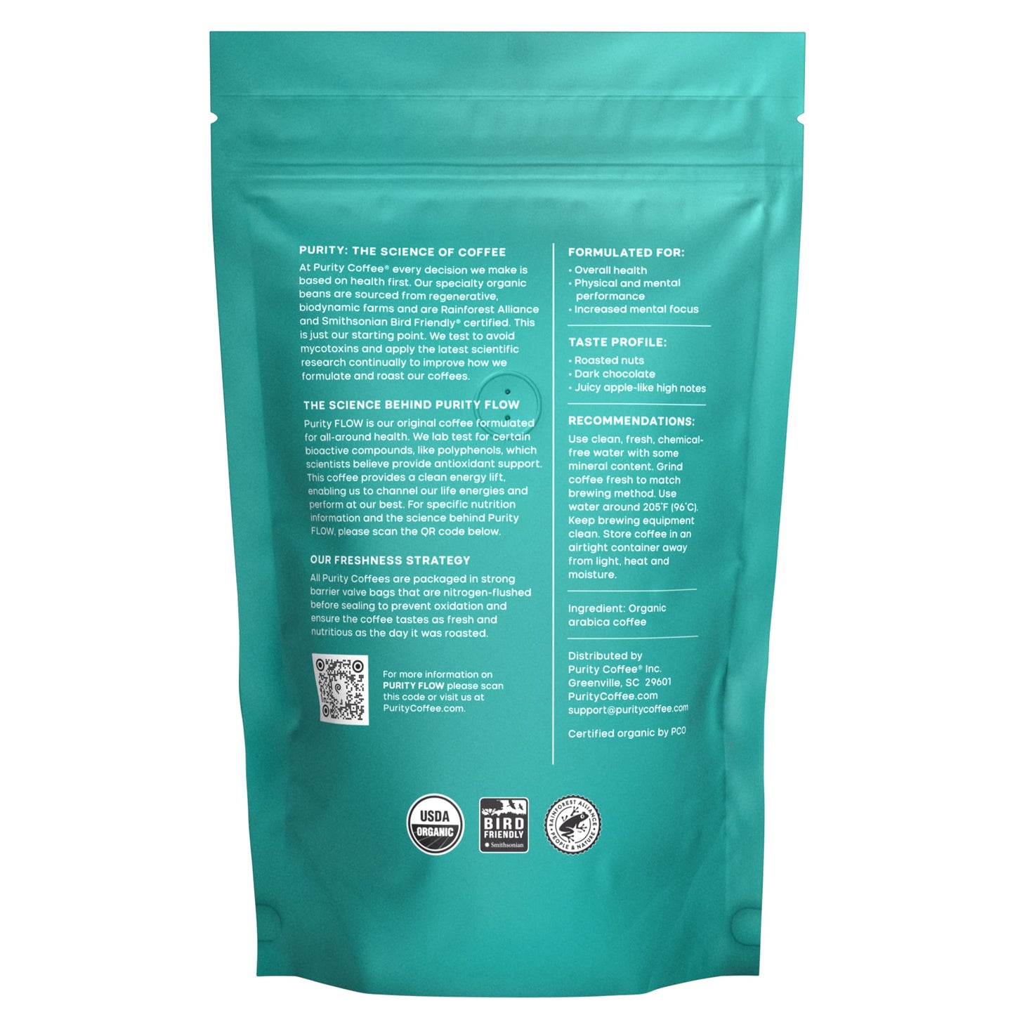 Purity Coffee FLOW Medium Roast Organic Coffee, USDA Certified, Specialty Grade Arabica, Whole Bean, 12 oz Bag - Mold & Toxin Tested