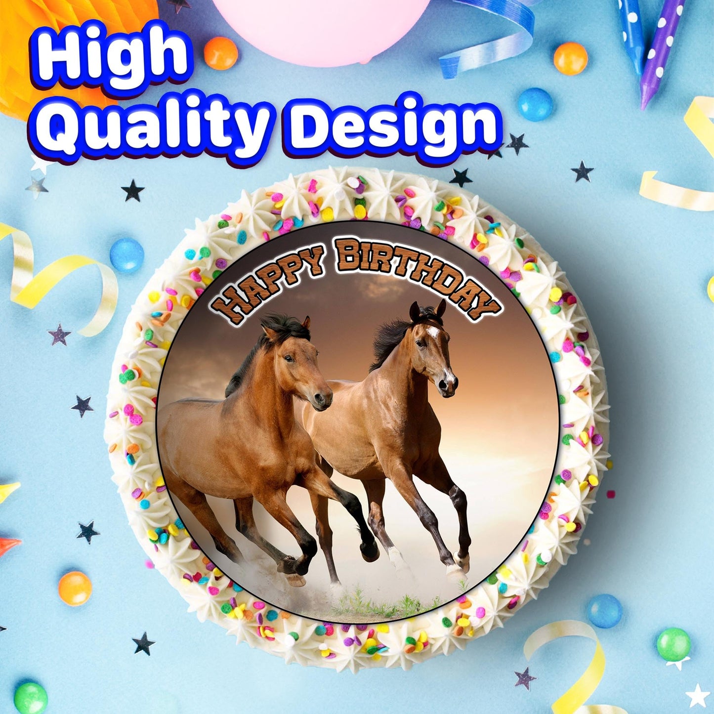 NATURAL BEHAVIOUR Edible Cake Toppers - Horse Themed, 7.5 Inch, Paper, Earthy Tones, Pastels