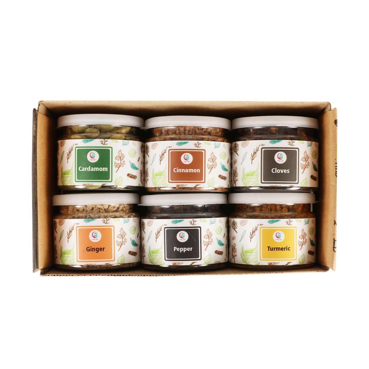 YOGI’S GIFT Spice Set - 6 Essential Spices: Cardamom, Cinnamon, Cloves, Ginger, Pepper, Turmeric - 12.52 Ounce