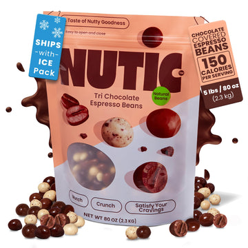 Nutic Chocolate Covered Espresso Beans - 5Lb, Assortment Of White, Milk & Dark Chocolate Coffee Beans - Bulk Espresso Candy For 