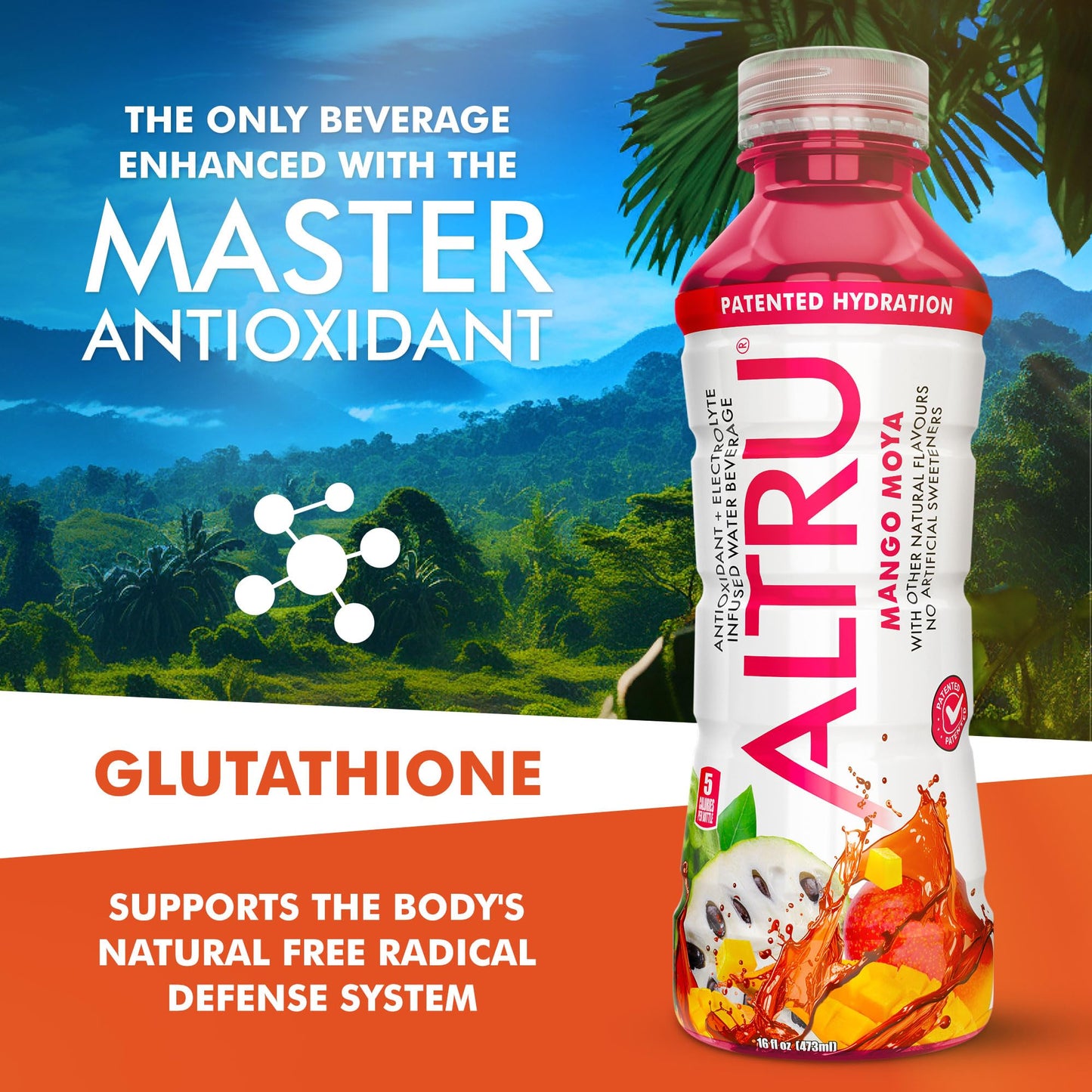 Altru Tropical Fruit Flavored Water With Patented Antioxidant & Electrolyte Blend With Glutathione, 12 Pack (16 Oz Bottles), Ket