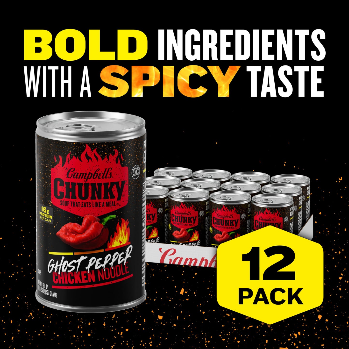Campbell s Chunky Ghost Pepper Chicken Noodle Soup, 18.6 oz Can (12 Pack)