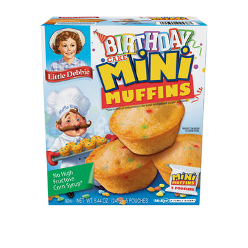 Little Debbie Birthday Cake Mini Muffins, 4 Boxes, 20 Mini Muffin Pouches, 8.44 Ounce (Pack of 4)