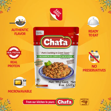 Chata Pork Crackling Salsa Verde Pouch | Tasty Pork In Flavorful Green Sauce | Ready-To-Eat | No Gluten + Preservatives | Keto F