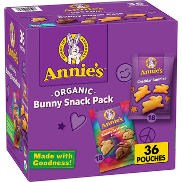 Annie'S Homegrown Organic, Snack Variety Pack, Cheddar Bunnies And Bunny Grahams, 1 Oz, 36 Ct