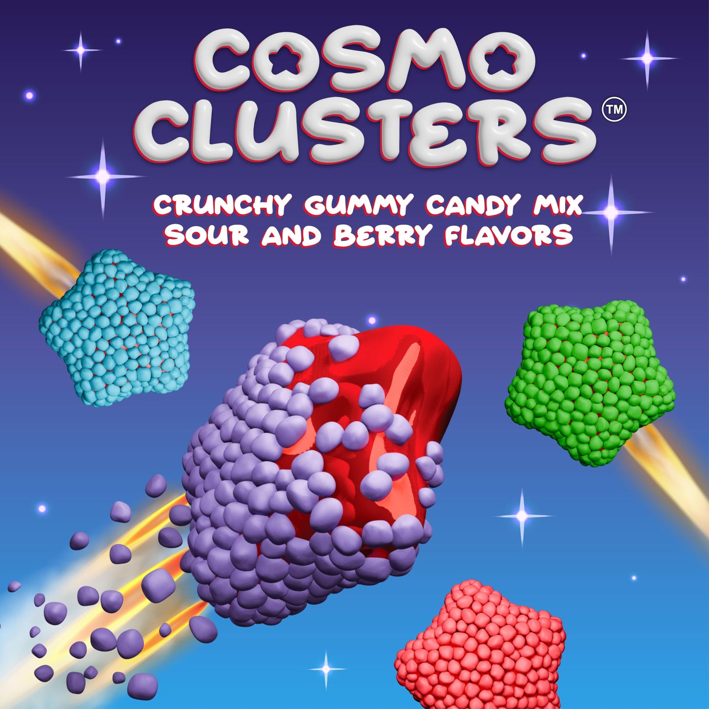 Cosmo Clusters Crunchy Gummy Candy Mix - Sour Fruit & Berry - 0.5 Ounce Pouch (24 Count) - Classroom Snacks for Students