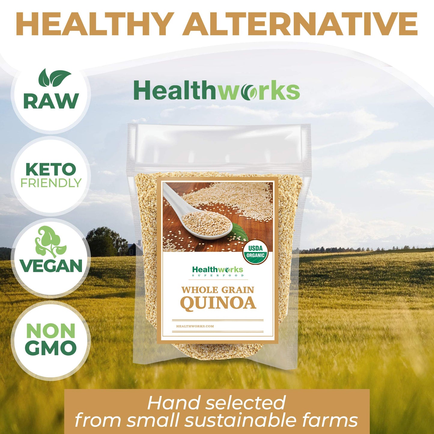 Healthworks Quinoa White Whole Grain Raw Organic (80 Ounces / 5 Pounds) | Protein  Fiber & Iron | Peruvian Origin | Rice & Pasta Substitute