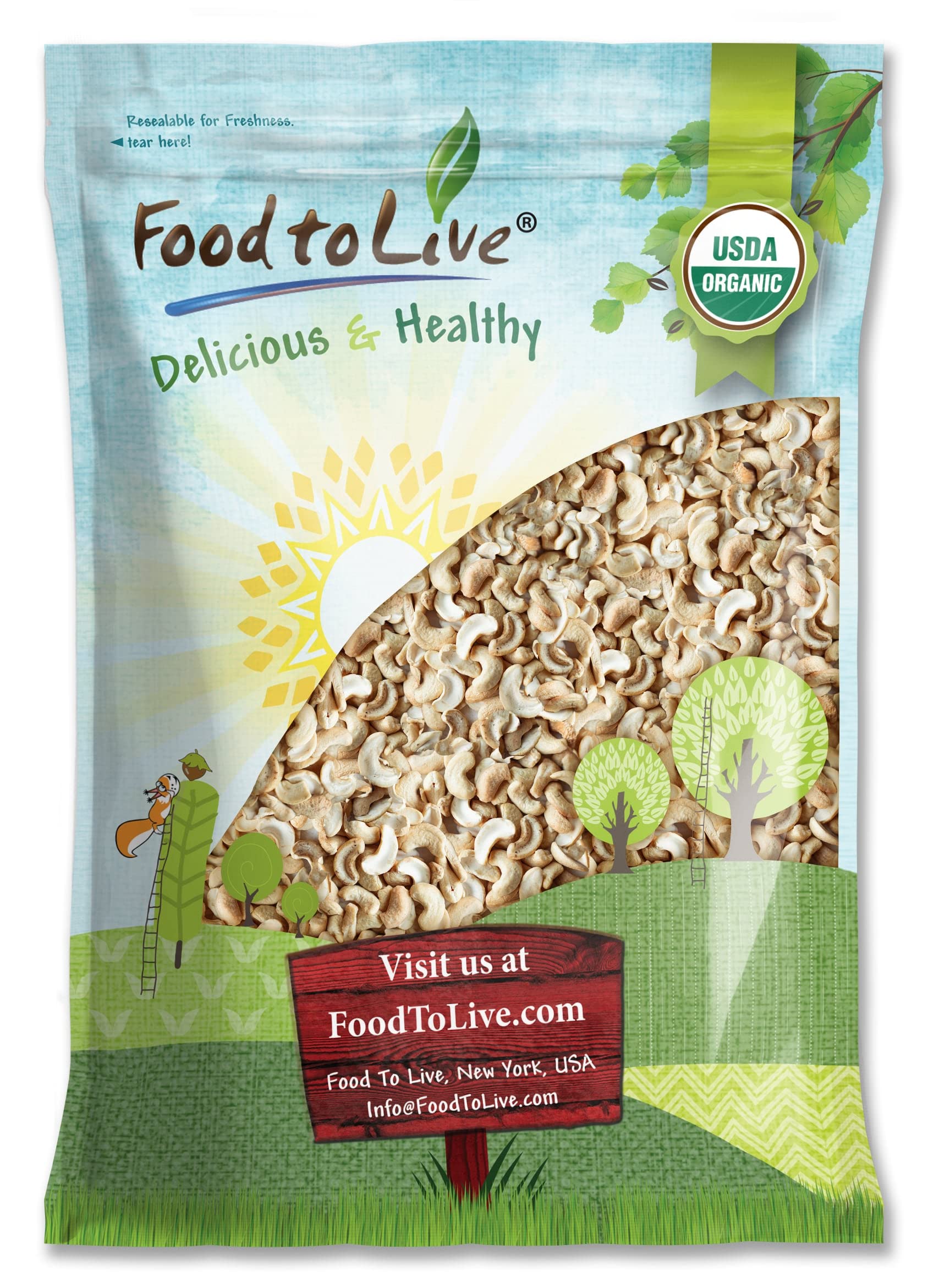 Food to Live Organic Cashew Pieces, 8 Pounds Non-GMO, Kosher, Vegan, Unsalted, Unroasted, Bulk