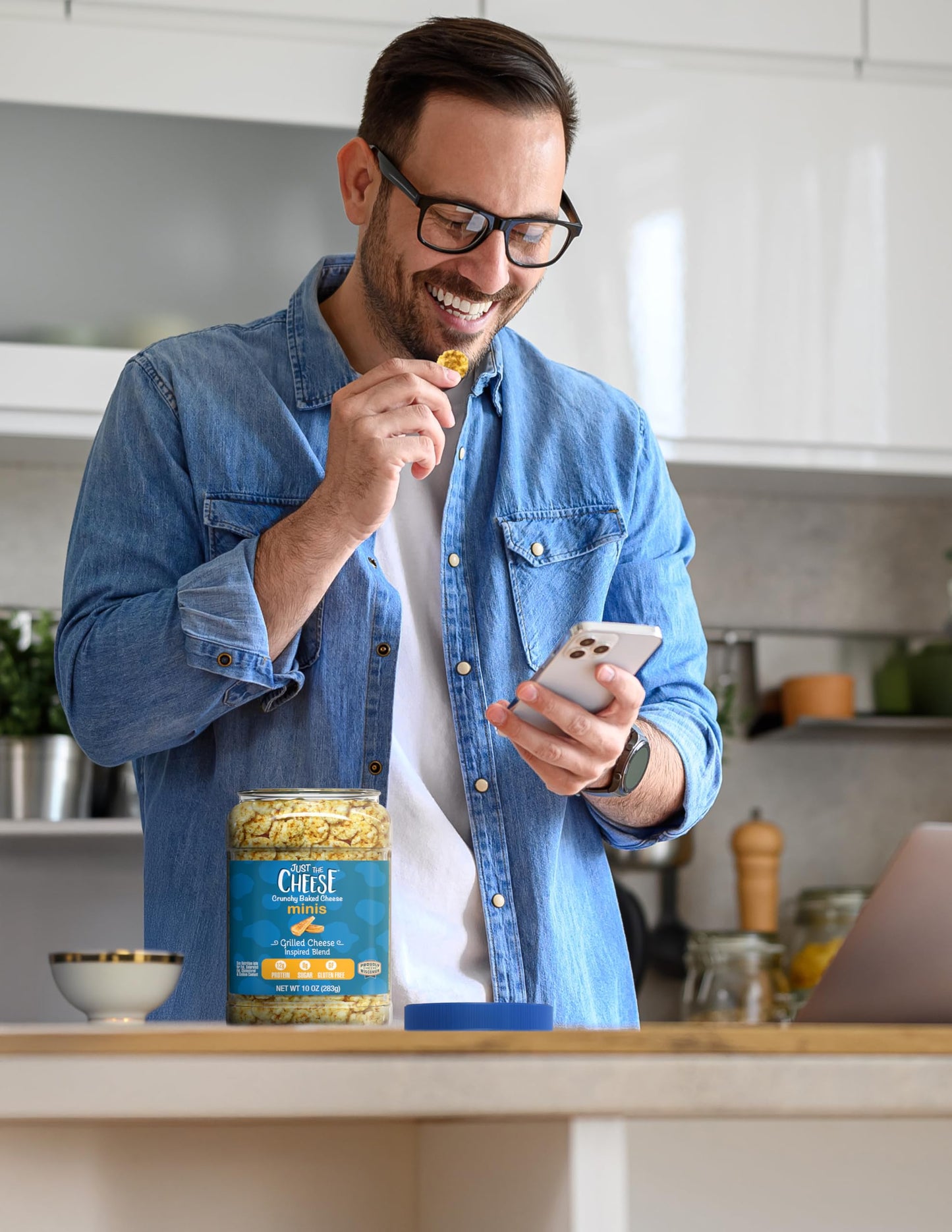 Just the Cheese Minis - Grilled Cheese Crisps  10 oz Jar  Delicious Low-Carb Lifestyle Protein Chips  High-Protein  Gluten-Free Crisps  Keto-Friendly  Zero Sugar  Perfect Snack for mature-themeds
