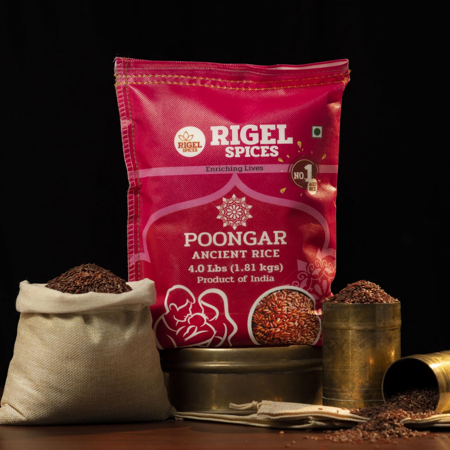 Rigel Spices | Poongar Red Rice (4Lbs) | Ladies Special Rice | Gluten Free | Aged 12+ Months | Ancient Rice From India