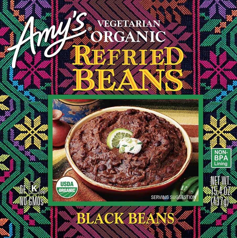 Amys Refried Black Beans, Organic & Vegetarian, Gluten Free, 15.4 Oz (Pack of 12), Model 042272005512
