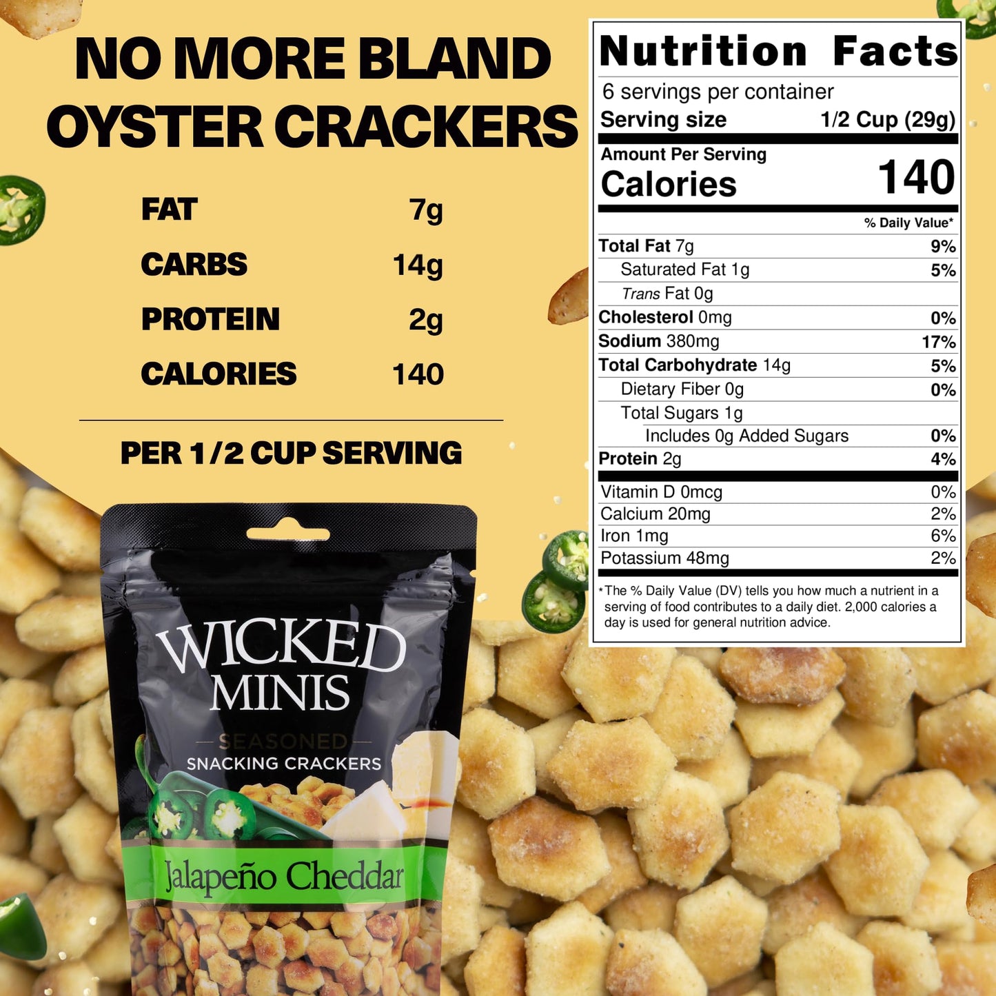 Wicked Mix Soup & Oyster  ers, Salted Flavored Mini Puffed, 6 Oz (Pack of 1), Jalapeno Cheddar