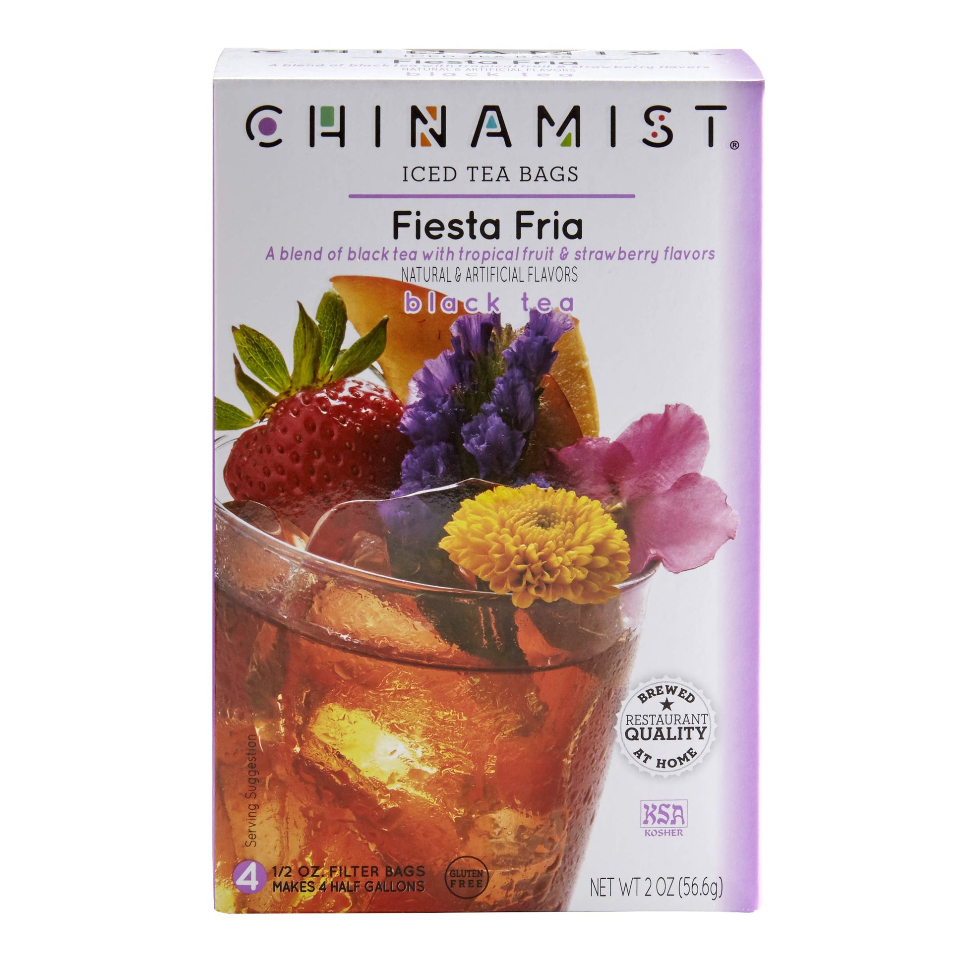 China Mist Iced Tea - Fiesta Fria Black Tea Infusion - Refreshing And Delicious - Each Tea Bag Yields 1/2 Gallon - 4 Bags.