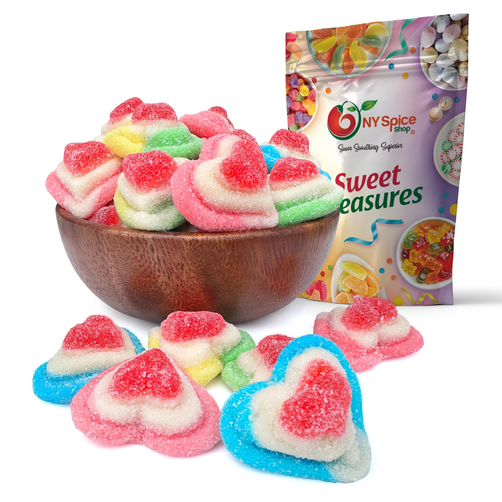 NY Spice Shop Triple Layered Heart Shaped Gummy Candy - 1 Pound Love Gummy Hearts Snacks Candy - Heart Gummy Candy for Gift Bask