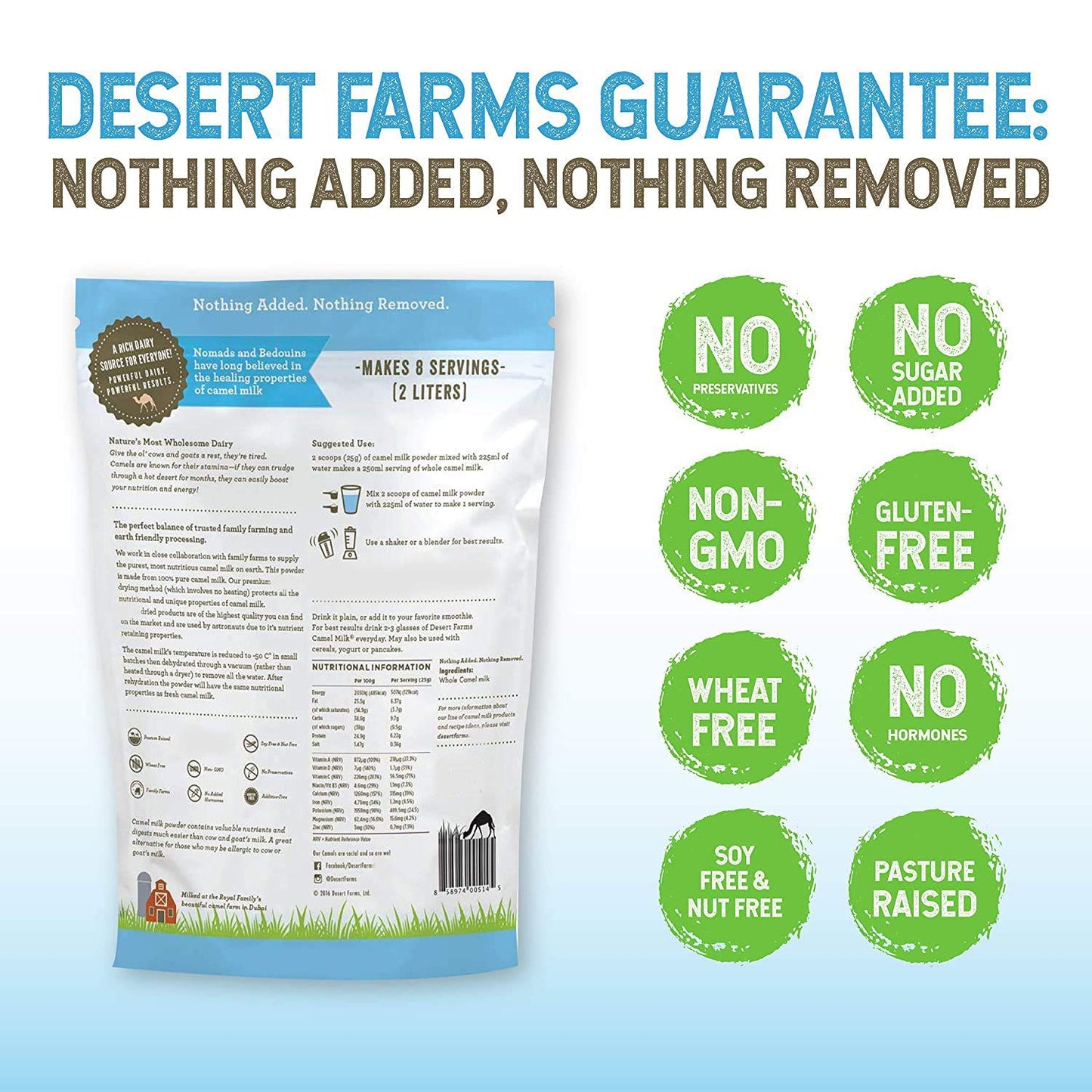 Desert Farms Organic Whole Camel Milk Powder, Non-GMO, Allergen Free, 400 Grams