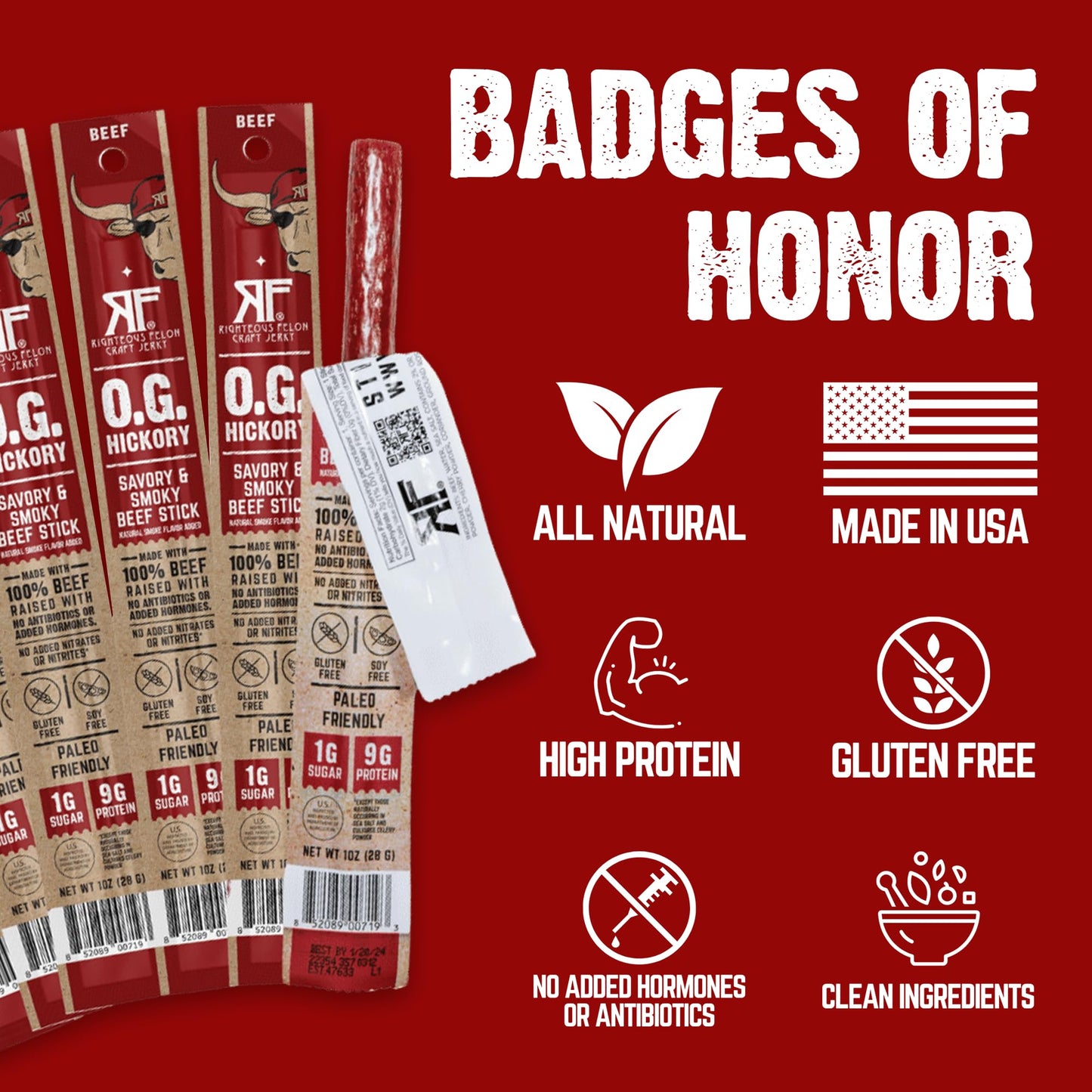 Righteous Felon Meat Sticks | 100% Beef Sticks | Gluten Free & Keto Meat Sticks | Low Sugar & High Protein Meat Sticks | Healthy