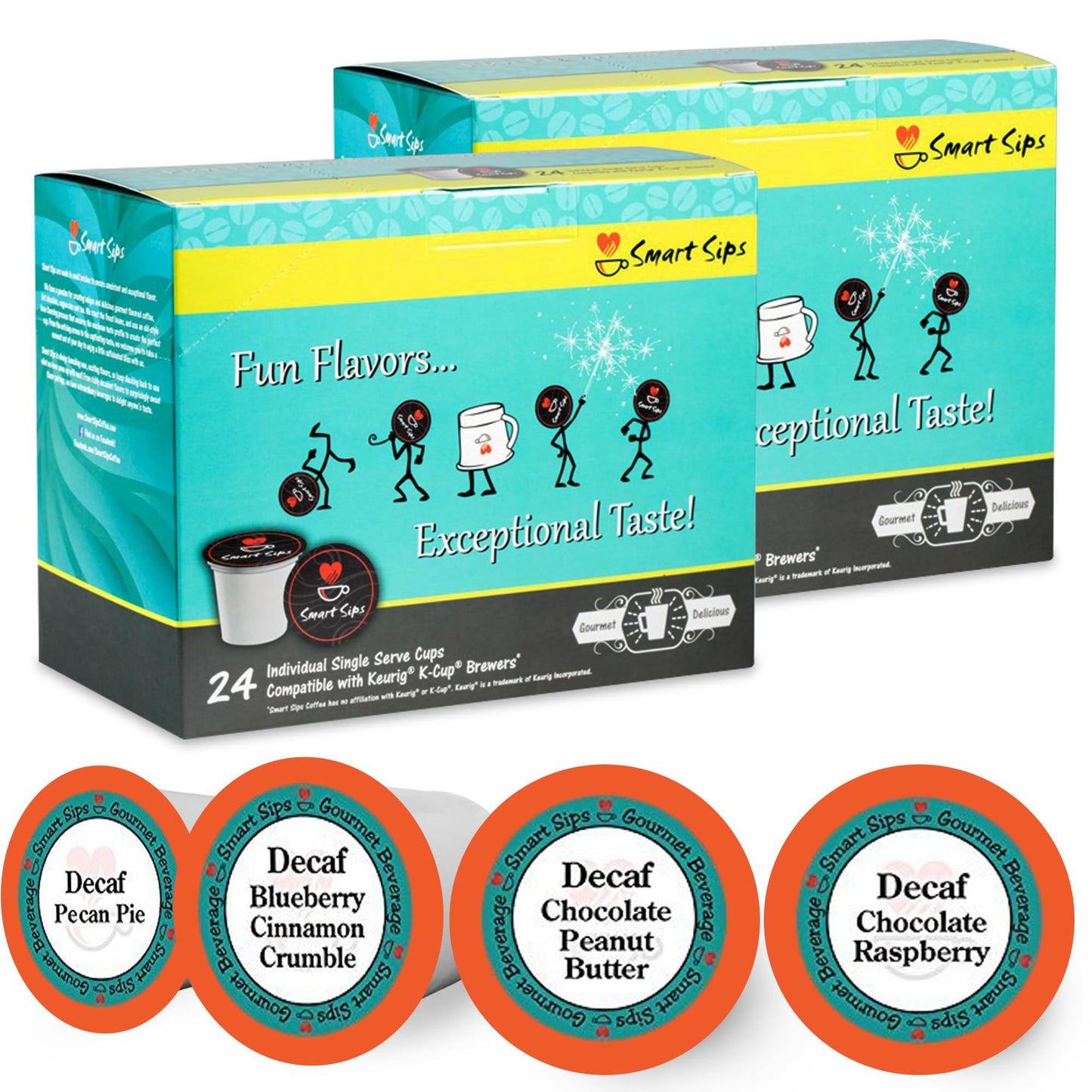 Smart Sips Coffee Decaf Flavored Coffee Variety Sampler - 48 Count, Medium Roast, Compatible with Keurig K-Cup Brewers