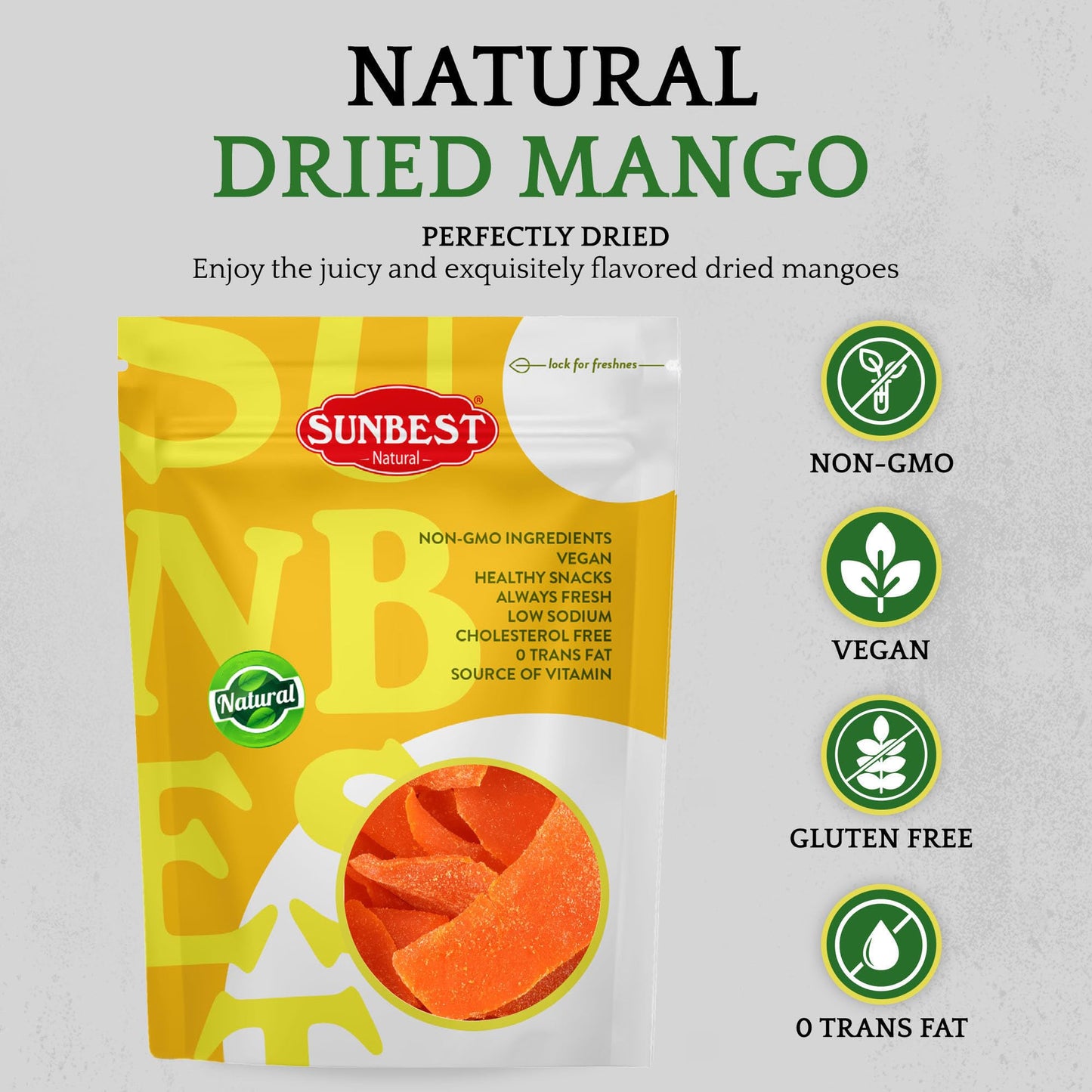 Sunbest Natural Dried Mango Slices 80 Oz (5 Lbs) 1 Pack - Tropical & Juicy Cut Fruit Treat - Vegan, Kosher Certified, Non-Gmo -