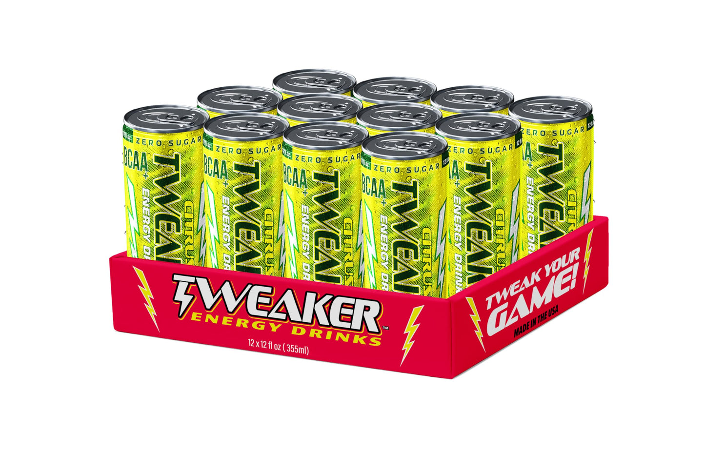 Tweaker Energy Drink Pre Workout, Sugar Free, Low Calorie, 110 mg Caffeine, 12 oz, Pack of 12, Citrus Flavor