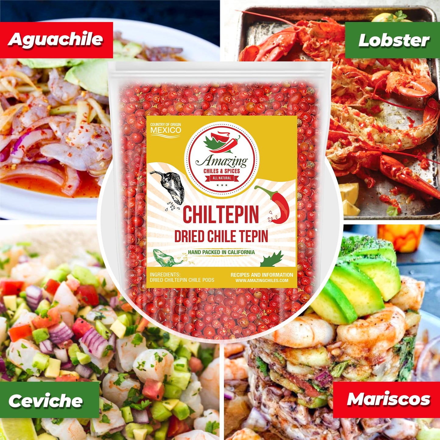 Dried Chiltepin Peppers (Chile Tepin) - 1Oz Bag - Great For Use With Seafood, Sauces, Stews, Salsa, Meats. Very Hot With A Smoky