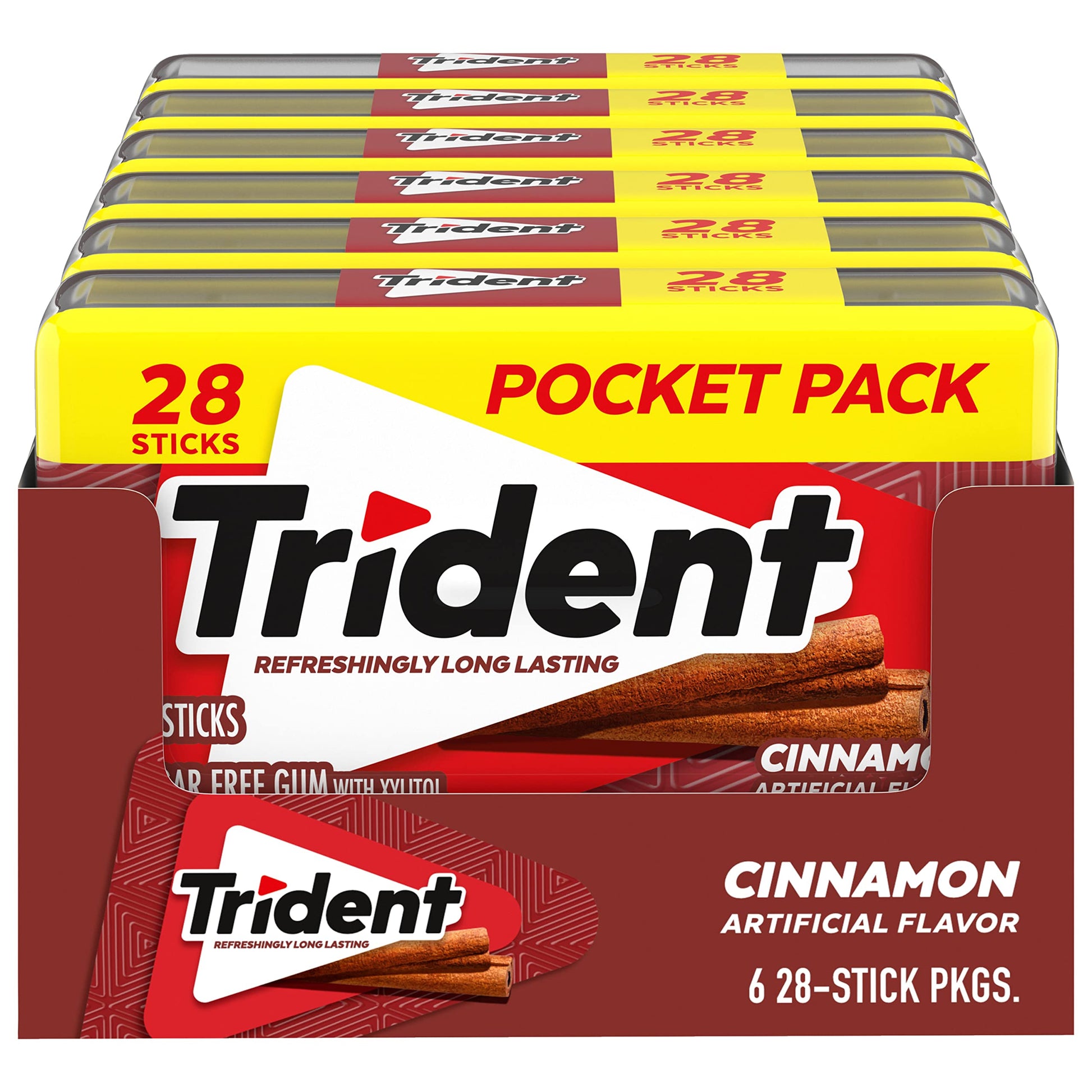 Trident Cinnamon Sugar Free Gum - 28 Count (Pack of 6) - Reddish-Brown - Individually Wrapped Holiday Candy for Christmas Stocking Stuffers