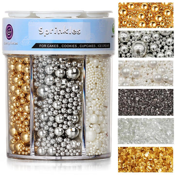 Sprinkles for Cake Decorating, 11Oz 3 Colors Gold Silver White Pearl and Sanding Sugar Sprinkles Mix for Cake Cupcake Ice Cream 