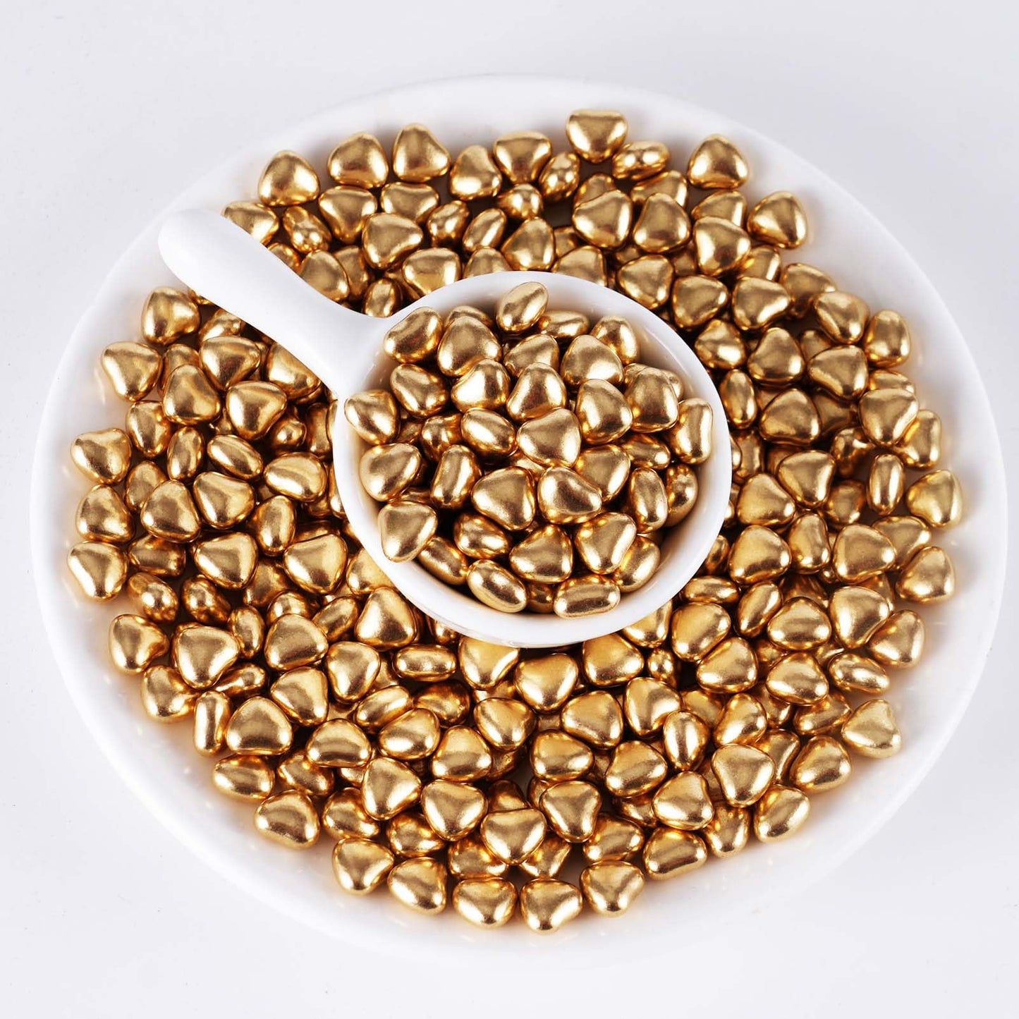 Kasvan Gold Heart Shapes Sprinkles - Edible Candy Pearls 100G/3.58 Oz, Mix Size, Baking Cake Decorations, Ice Cream Toppings And