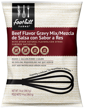 Foothill Farms Brown Gravy Instant Mix, Hearty, Savory Taste, Quick & Easy Preparation, Just add Water, Smooth Texture, 14 oz Ba