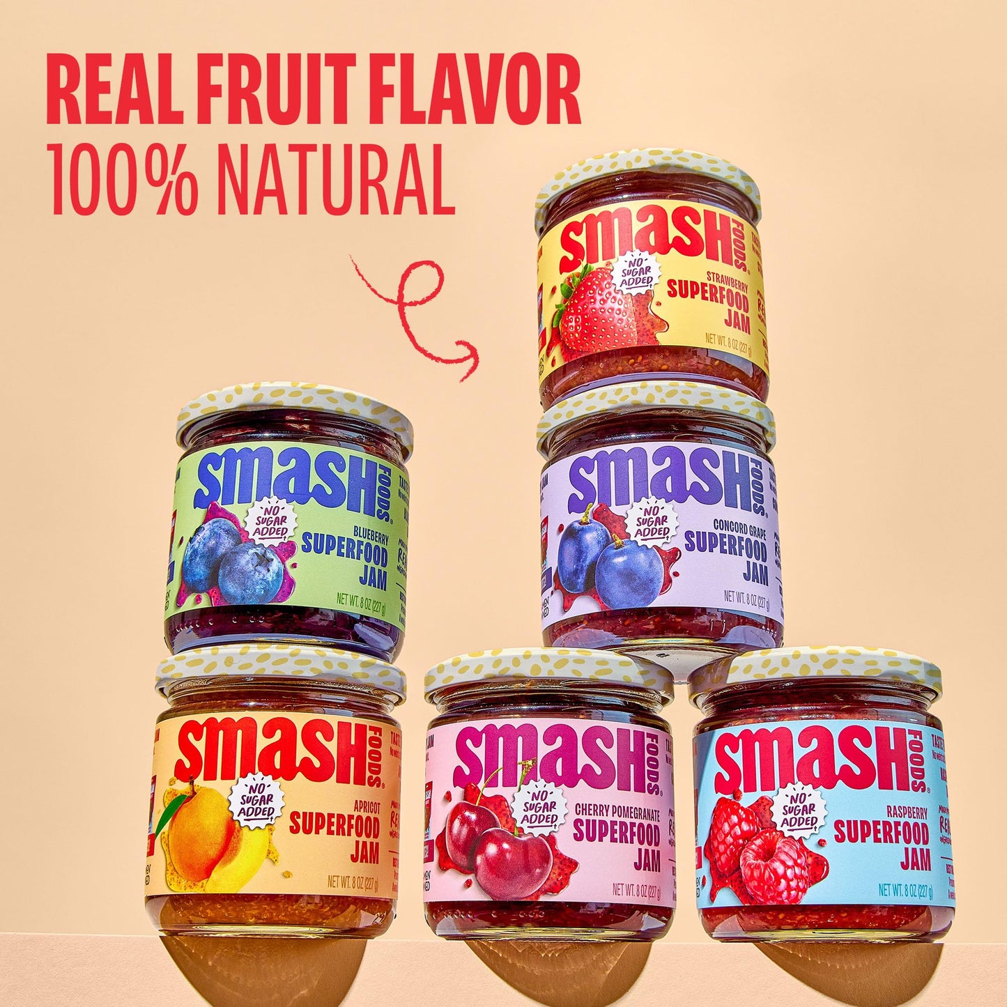 Smash Foods Jam Try Them All Variety Pack| Low-Calorie, No Sugar Added Keto Jam with Upcycled Fruit & Chia Seeds | Vegan, Paleo