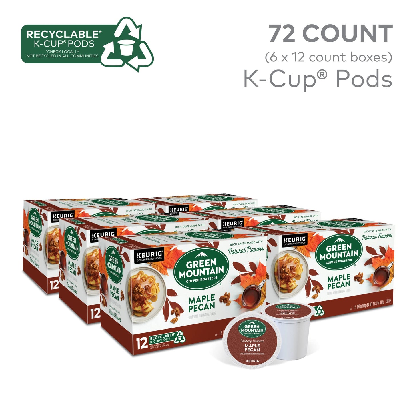 Green Mountain Coffee Roasters Maple Pecan Coffee, Keurig Single Serve K-Cup Pods, 72 Count (6 Packs Of 12)