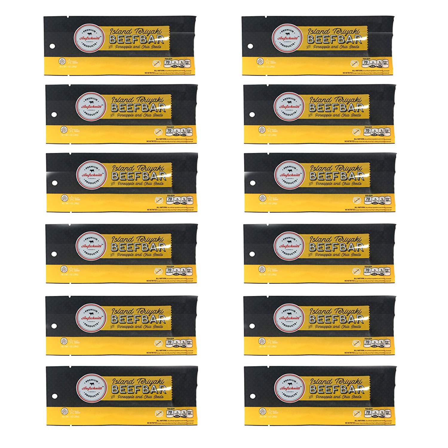 Premium Aufschnitt Beef Bars - High Protein Snack, Island Teriyaki Flavor, 12 Count, Keto Friendly, Kosher, Halal