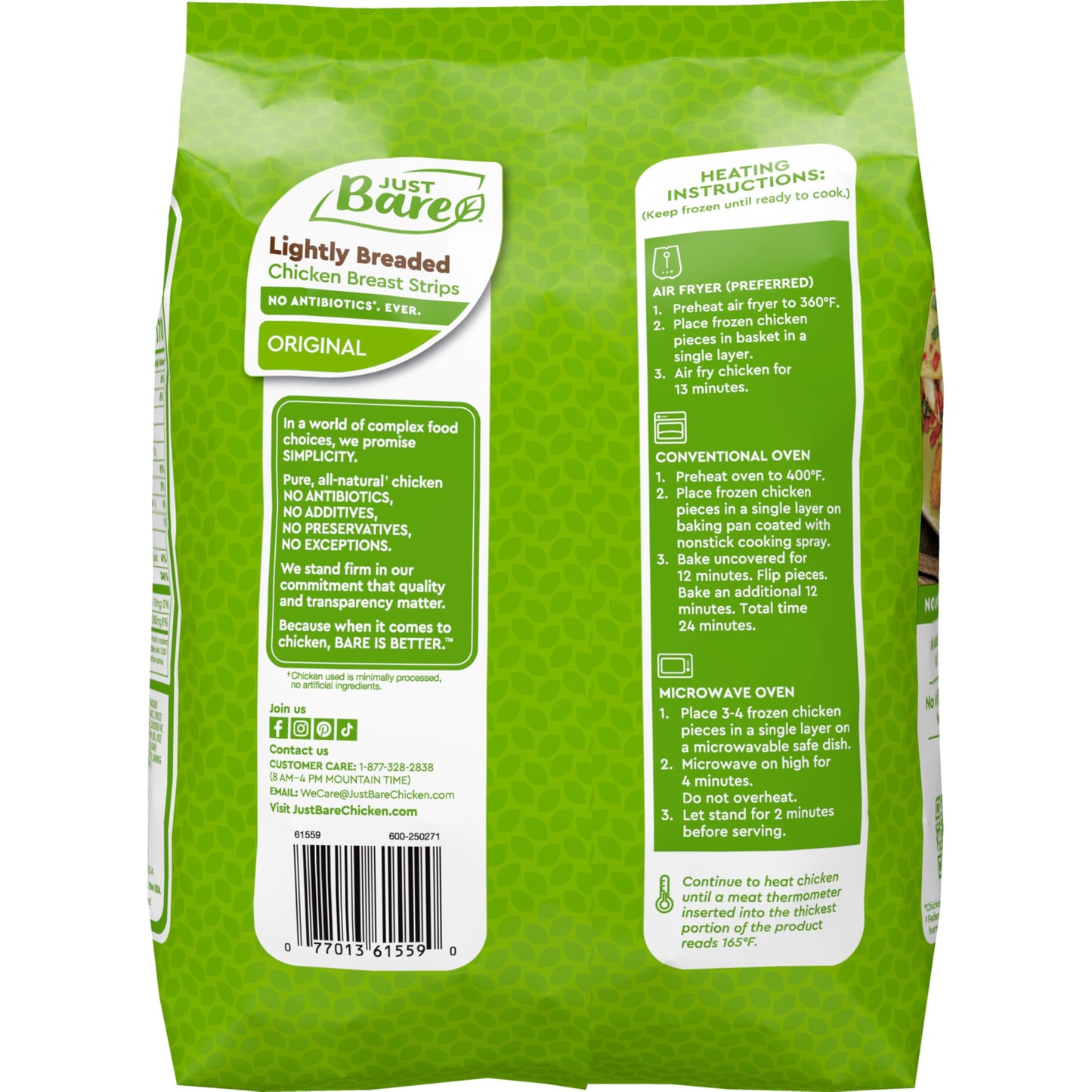 Just Bare Lightly Breaded Chicken Breast Strips | Fully Cooked | 16G Protein |Frozen | 1.50 LB