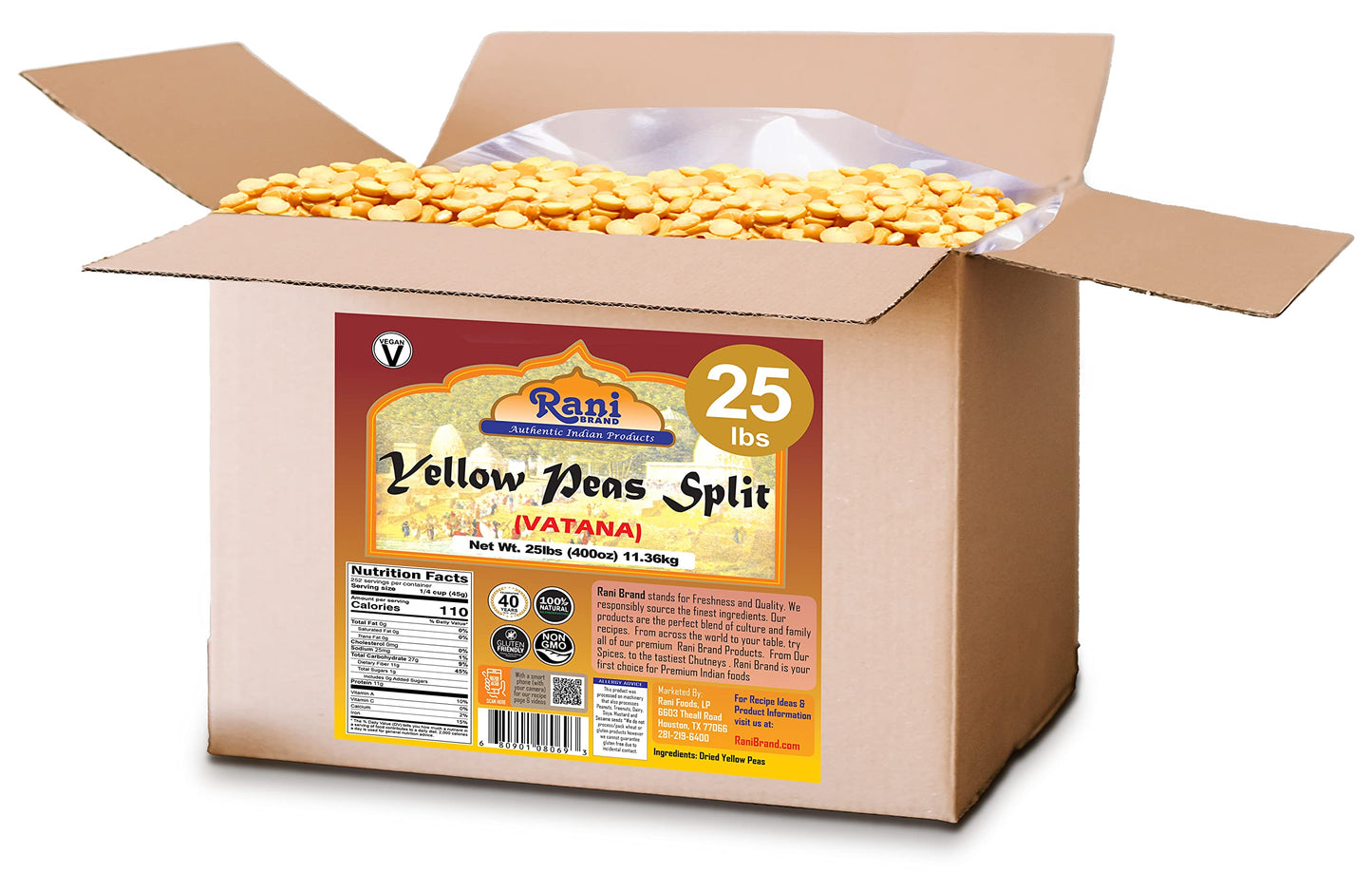 Rani Yellow Peas Split, Dried (Vatana, Matar) 400Oz (25Lbs) 11.36Kg Bulk Box ~ All Natural | Vegan | Gluten Friendly | Product Of Usa