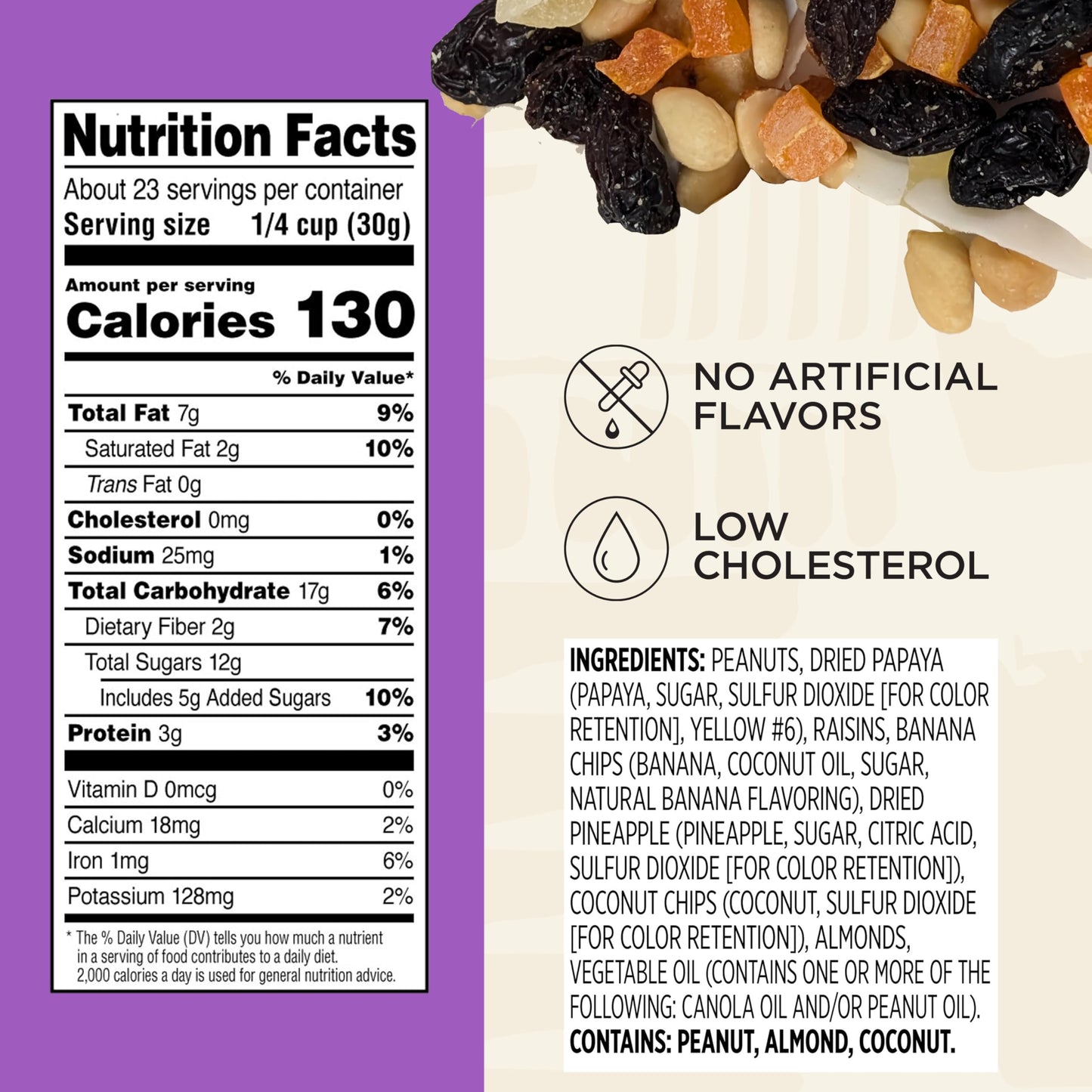 Snak Club Tropical Trail Mix with Peanuts  Dried Papaya  Raisins  Banana Chips  Dried Pineapple  Coconut Chips  and Almonds  Gluten-Free and Kosher Snack  24 oz Resealable Bag