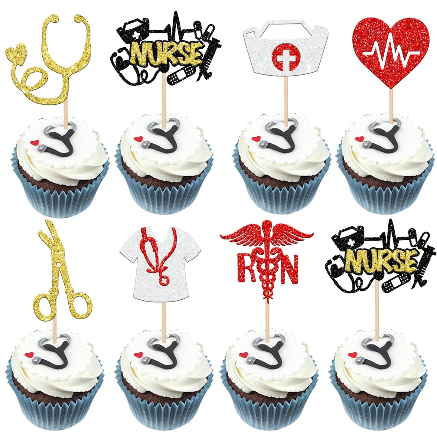 Rsstarxi Nurse Cupcake Toppers, 28 Pcs Medical Instruments, Paper Decorations for Graduation, Birthday, Design 2
