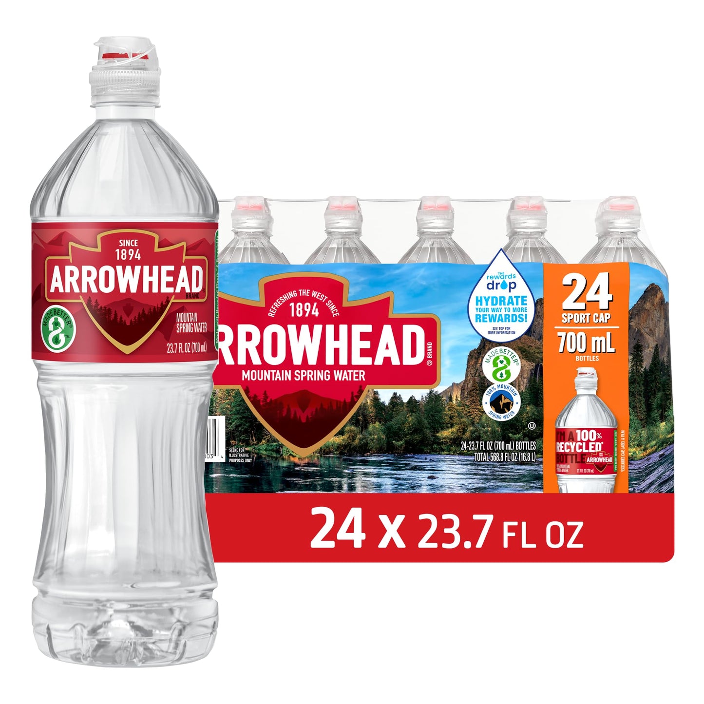 Arrowhead Mountain Spring Water Bottles, 24 Pack - Still Bottled Water with Naturally Occurring Minerals for Taste - 23.7 Fl Oz