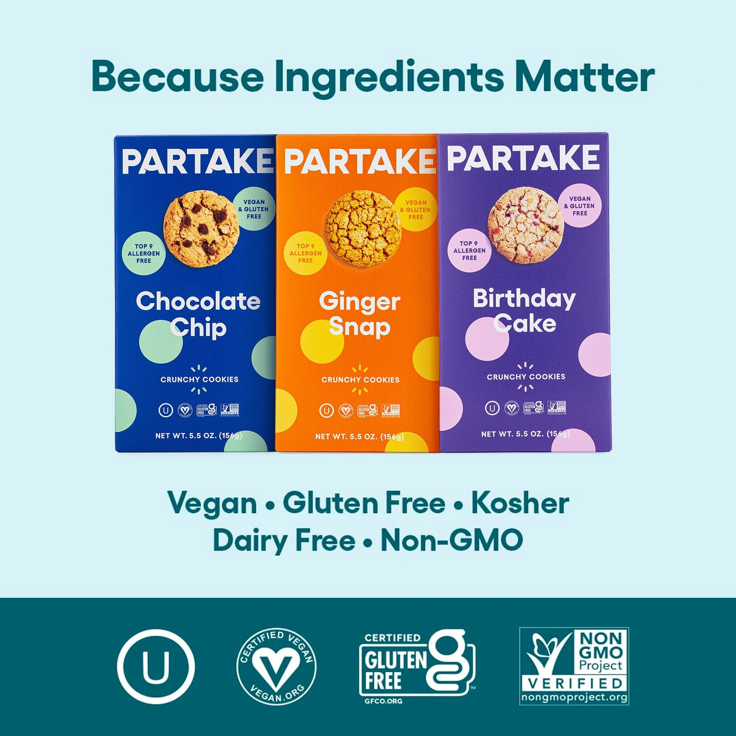Gluten Free Crunchy Cookies Variety Pack By Partake | Vegan Cookies 3 Packs | Non-Gmo, Allergy-Friendly | No Peanuts,Soy, Dairy, Tree Nuts