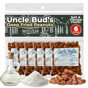 Uncle Bud's Deep Fried Peanuts In Shell (6-Pack) | Salt and Vinegar Peanuts, Salted Peanuts In The Shell, Shelled Peanuts Snack 